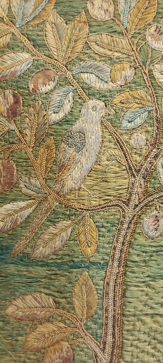 Panneau brodé anglais – Jardin merveilleux Angleterre Textile XVIIe siècle-photo-3