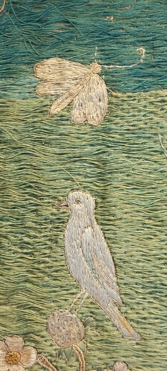 Panneau brodé anglais – Jardin merveilleux Angleterre Textile XVIIe siècle-photo-4