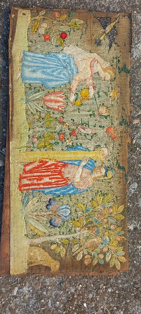 Panneau brodé anglais – Jardin merveilleux Angleterre Textile XVIIe siècle-photo-7