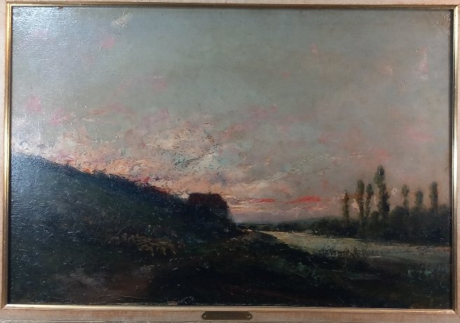 Karl Daubigny 1846–1886 “setting Sun” Oil On Canvas, Signed And Dated 1874-photo-2