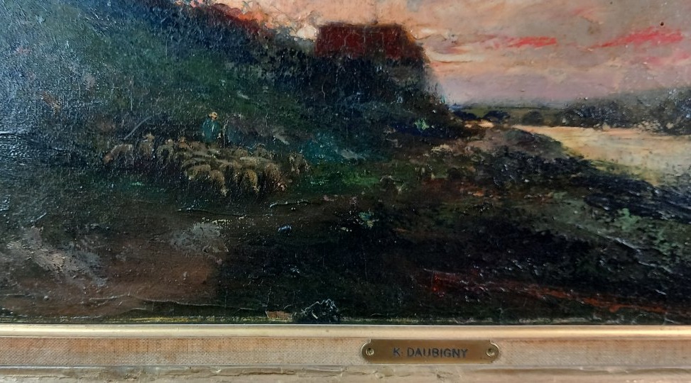 Karl Daubigny 1846–1886 “setting Sun” Oil On Canvas, Signed And Dated 1874-photo-4