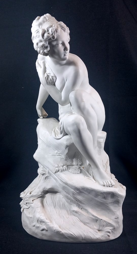 Sculpture Biscuit "Baigneuse nue sur un rocher" D'après Raphaël Nannini (1852-1925) XIXe 