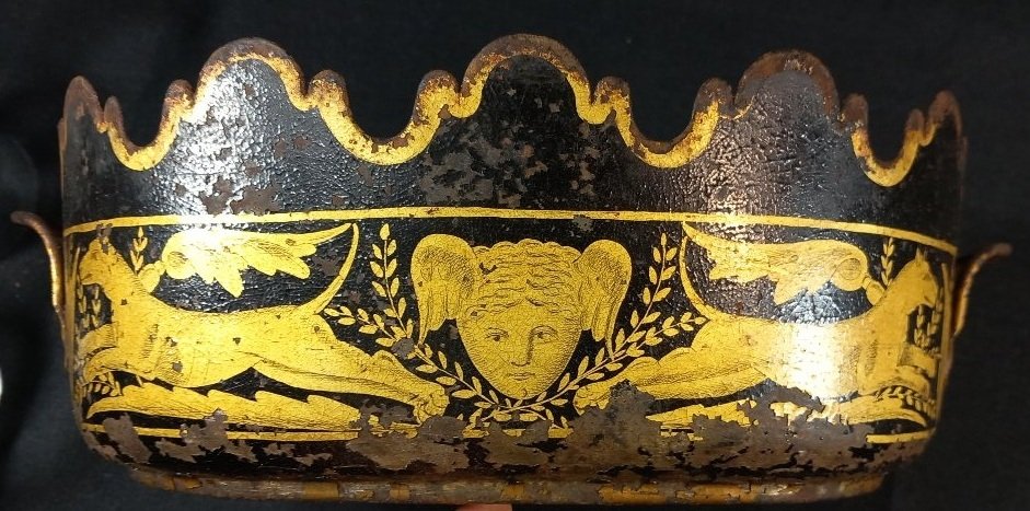 Rafraichissoir à Verres Tole Peinte et Dorée Décor Tête Hypnos Lions Courants Ep. Empire-photo-2