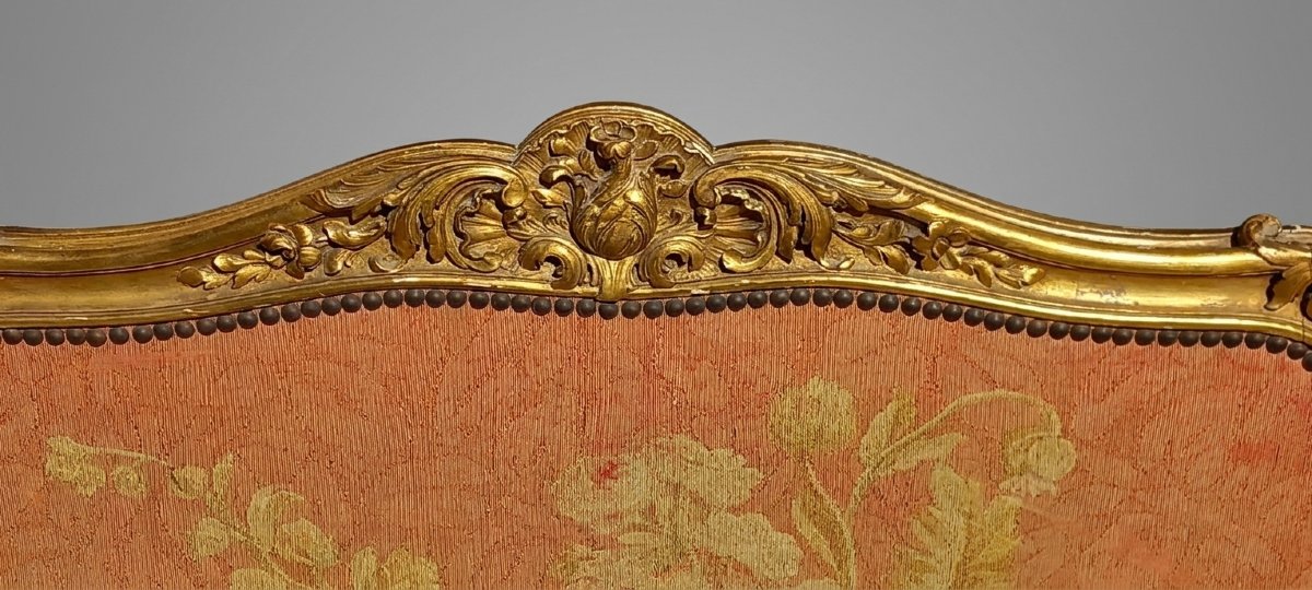 Grand Ecran de Cheminée Bois Doré Style Louis XV Régence Panneau Tapisserie Ep. Napoléon III-photo-3