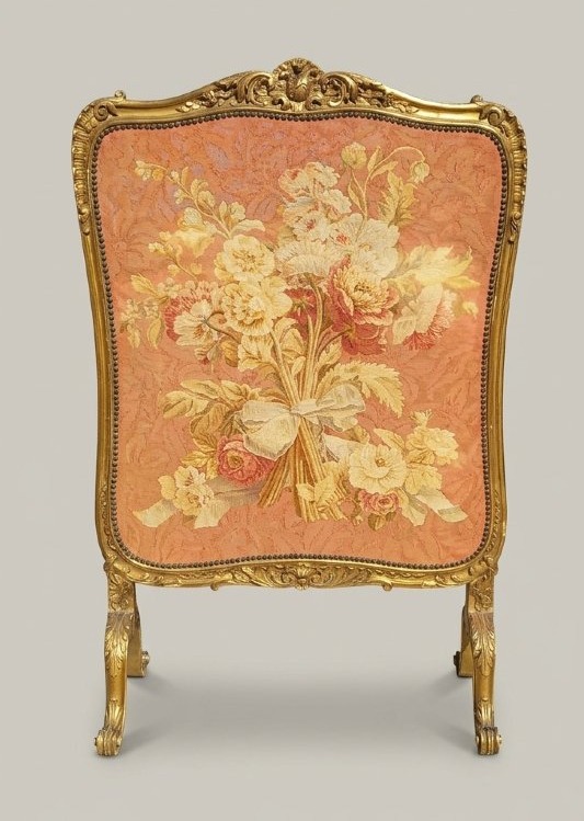 Grand Ecran de Cheminée Bois Doré Style Louis XV Régence Panneau Tapisserie Ep. Napoléon III