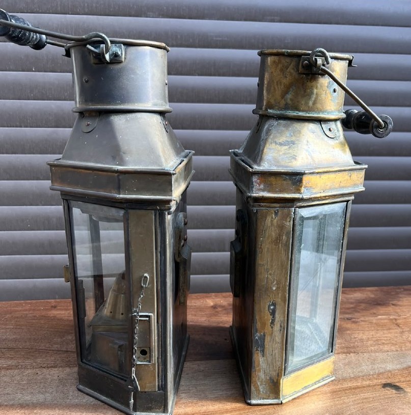 Paire de Lanternes de Marine Bateau Laiton Bulpitt & Sons Birmingham XXe -photo-3