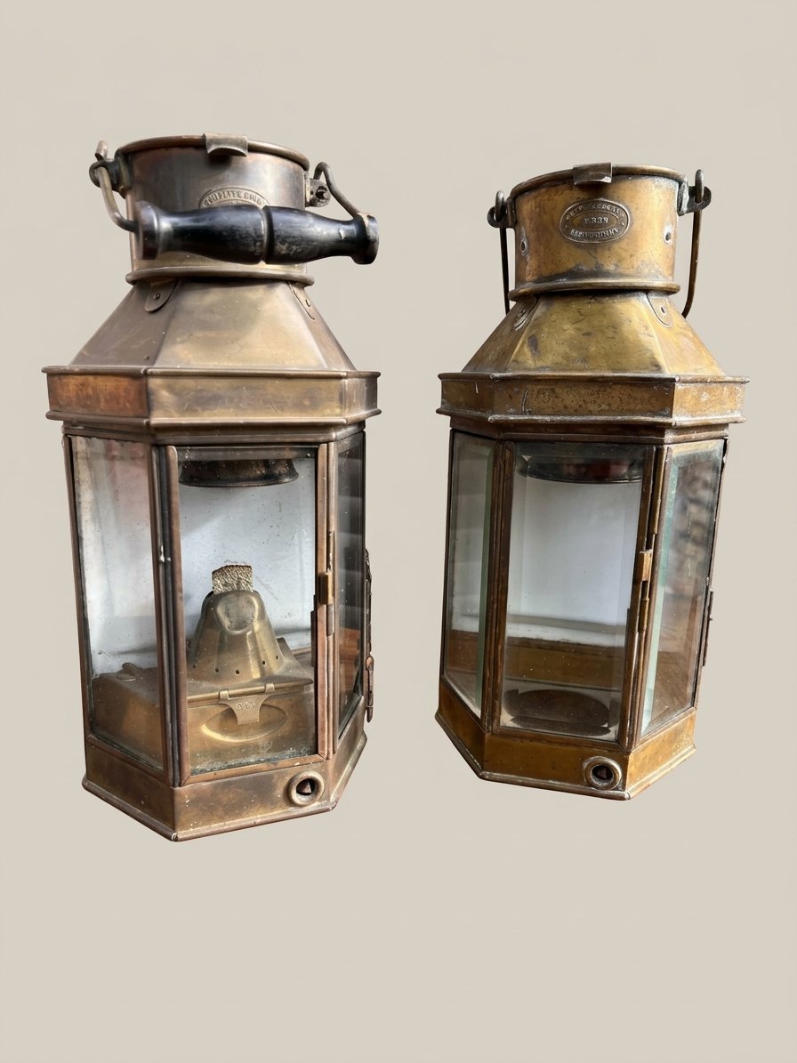 Paire de Lanternes de Marine Bateau Laiton Bulpitt & Sons Birmingham XXe 