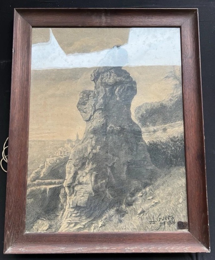 André GUERS Paysage au Rocher dans l'Aveyron (Millau)  Signé et daté 1906-photo-2