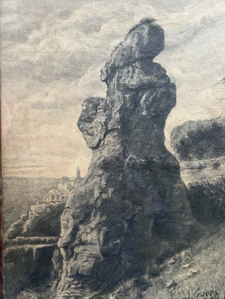 André GUERS Paysage au Rocher dans l'Aveyron (Millau)  Signé et daté 1906