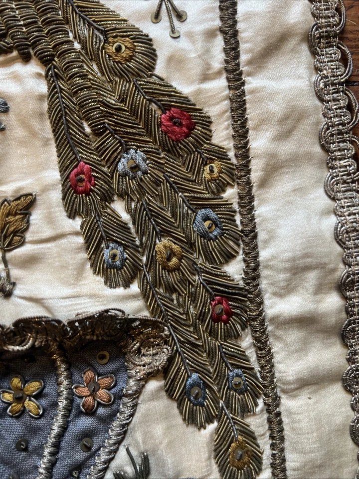 Paire de Broderies en Canetille sur Soie XIXe Tradition Judaïque (Séfarade) Eglises d'Orient-photo-3