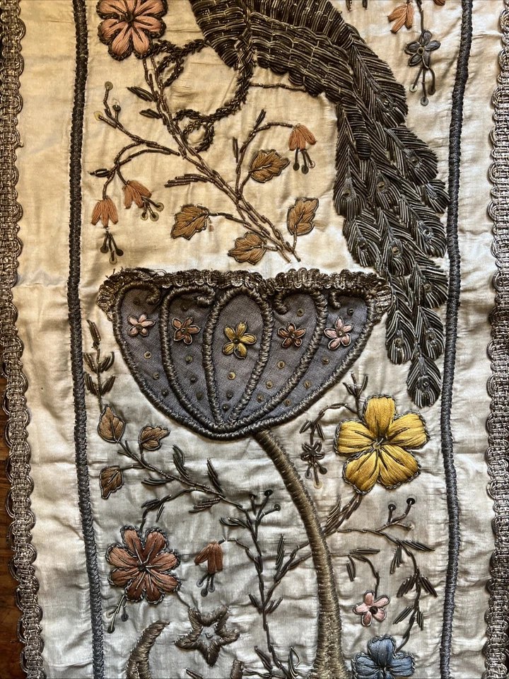 Paire de Broderies en Canetille sur Soie XIXe Tradition Judaïque (Séfarade) Eglises d'Orient-photo-1