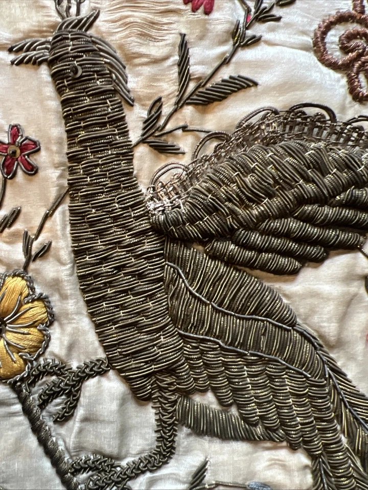 Paire de Broderies en Canetille sur Soie XIXe Tradition Judaïque (Séfarade) Eglises d'Orient-photo-3