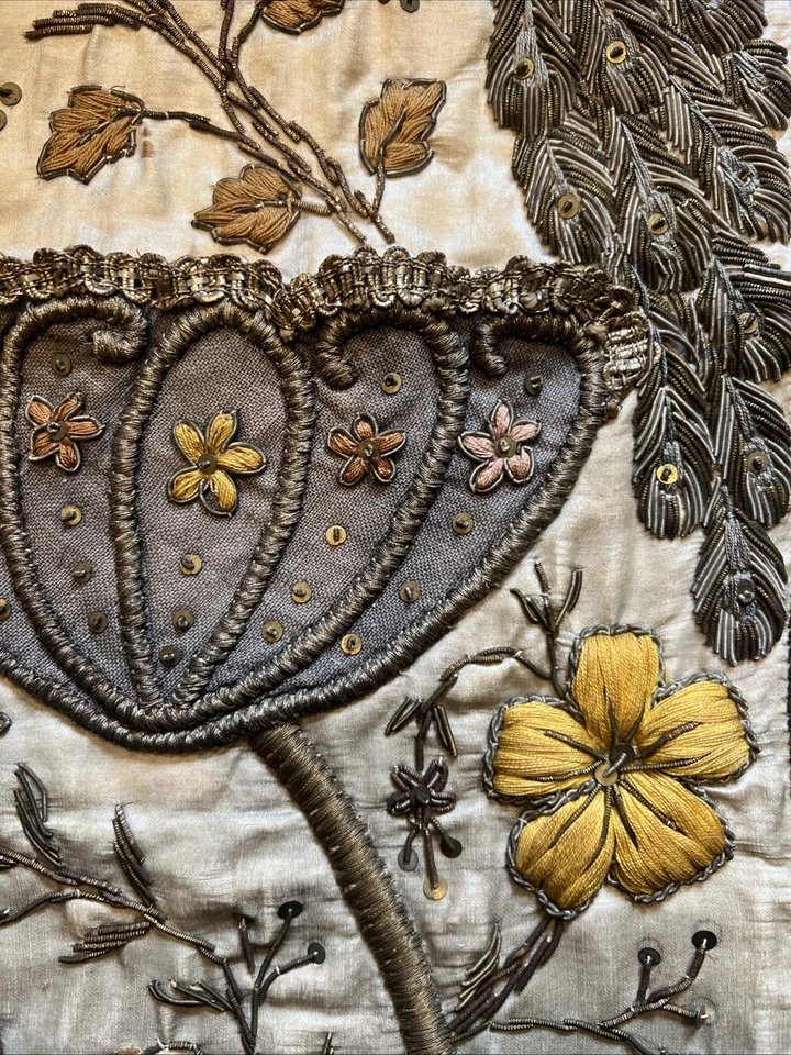 Paire de Broderies en Canetille sur Soie XIXe Tradition Judaïque (Séfarade) Eglises d'Orient-photo-4
