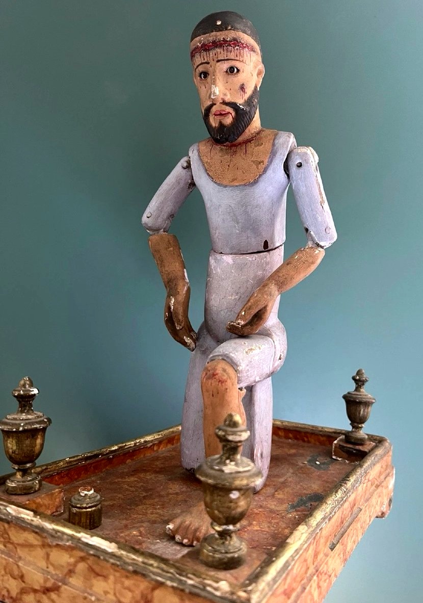 Capipote Christ Pénitent Bois Polychrome Catalogne Espagne XIXe Mannequin Articulé-photo-2