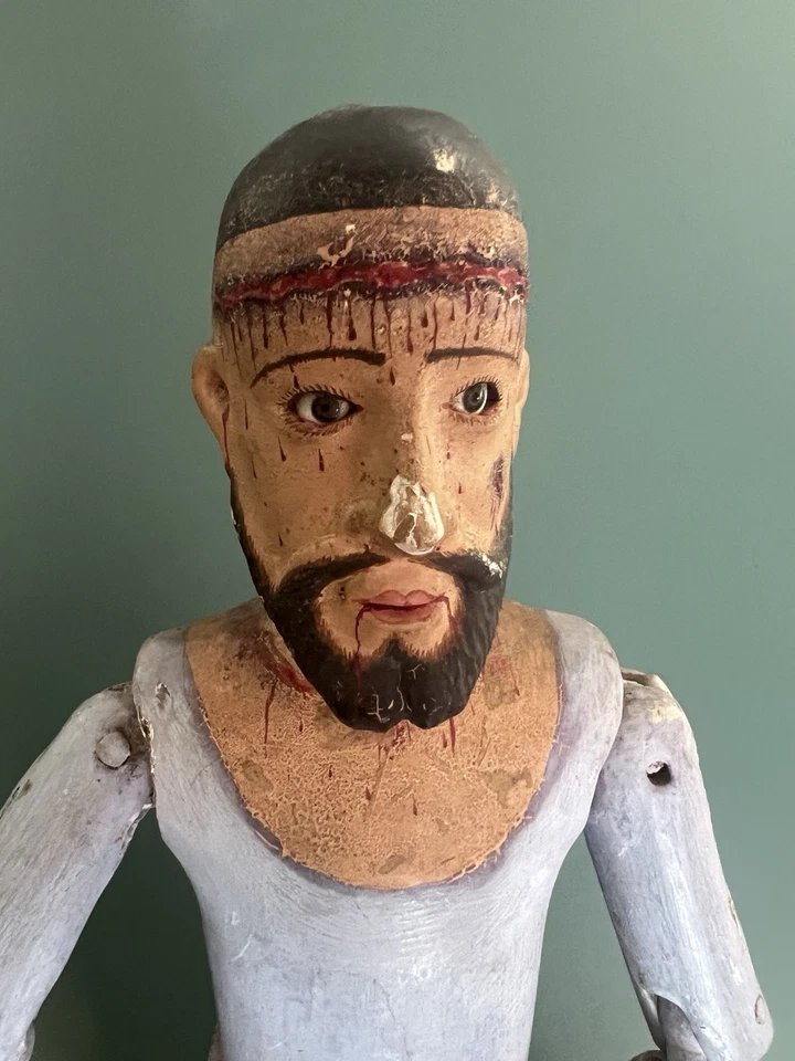 Capipote Christ Pénitent Bois Polychrome Catalogne Espagne XIXe Mannequin Articulé-photo-3