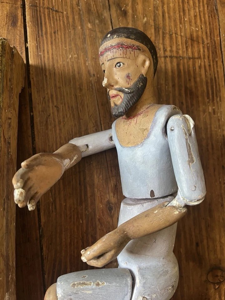Capipote Christ Pénitent Bois Polychrome Catalogne Espagne XIXe Mannequin Articulé-photo-4