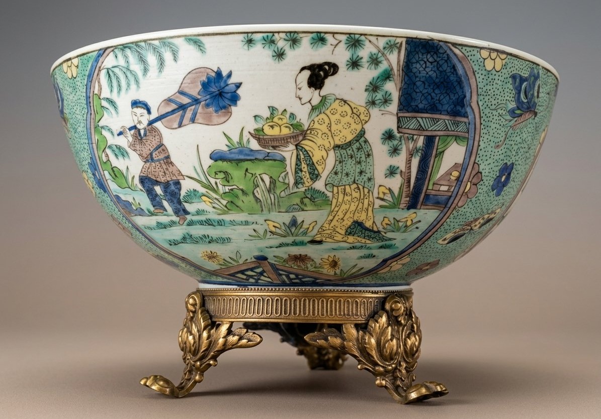 Coupe Porcelaine de Chine Famille Verte Wangsai Emaux sur Couverte Monture Bronze XIXe 