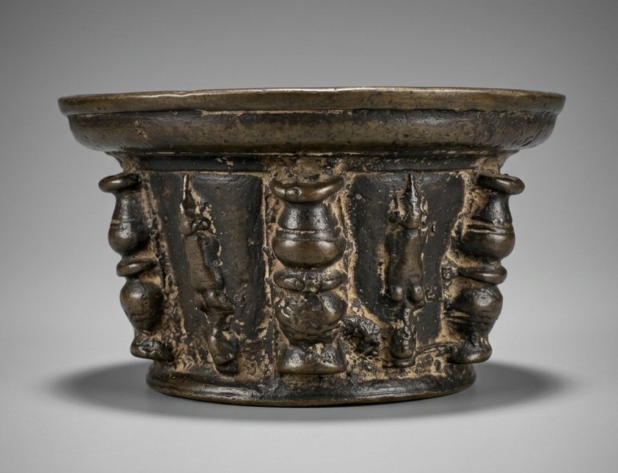 Mortier d'Apothicaire ou de Maison Bronze XVIe siècle Décor de Balustres Torses de Femmes Nues