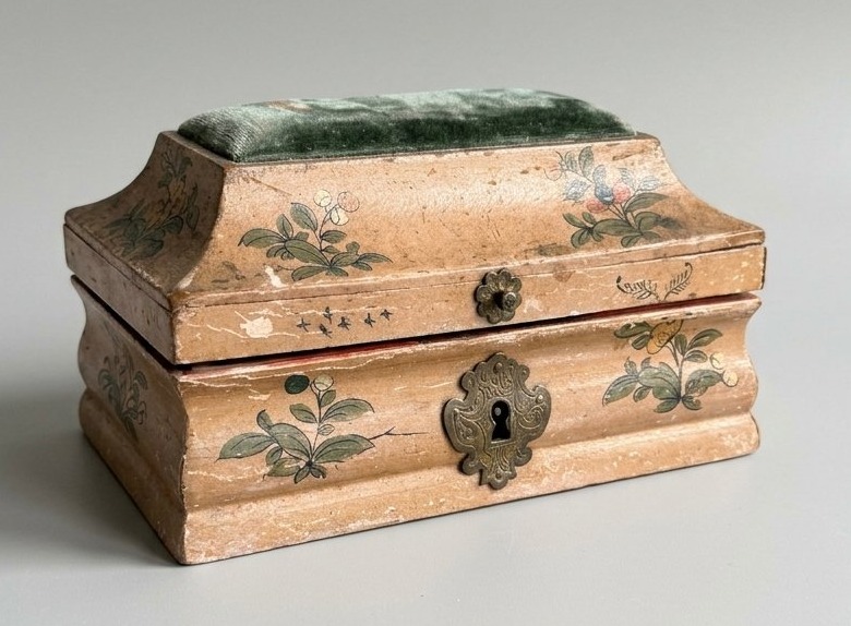 Painted Wooden Sewing Box With A Flower On A Buff-colored Background, 18th Century