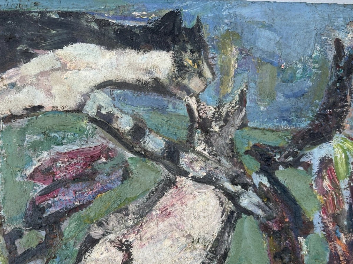 Yvette Alde (1911–1967)  Cat And Fish Genre Scene Animals Oil On Canvas 20th Century-photo-5