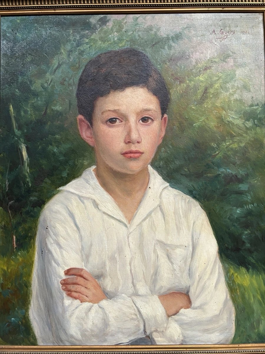 André Guers, “portrait Of Edmond,” La Bastide-pradines, Aveyron, Oil On Canvas, 20th Century -photo-4