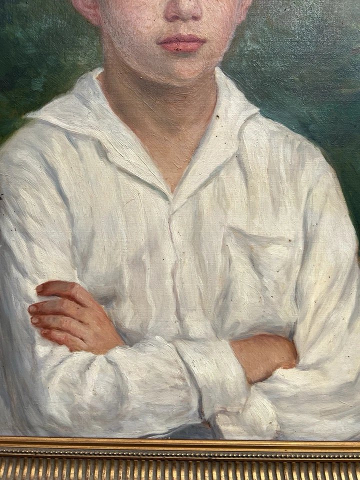 André Guers, “portrait Of Edmond,” La Bastide-pradines, Aveyron, Oil On Canvas, 20th Century -photo-3