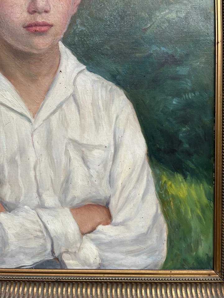 André Guers, “portrait Of Edmond,” La Bastide-pradines, Aveyron, Oil On Canvas, 20th Century -photo-4