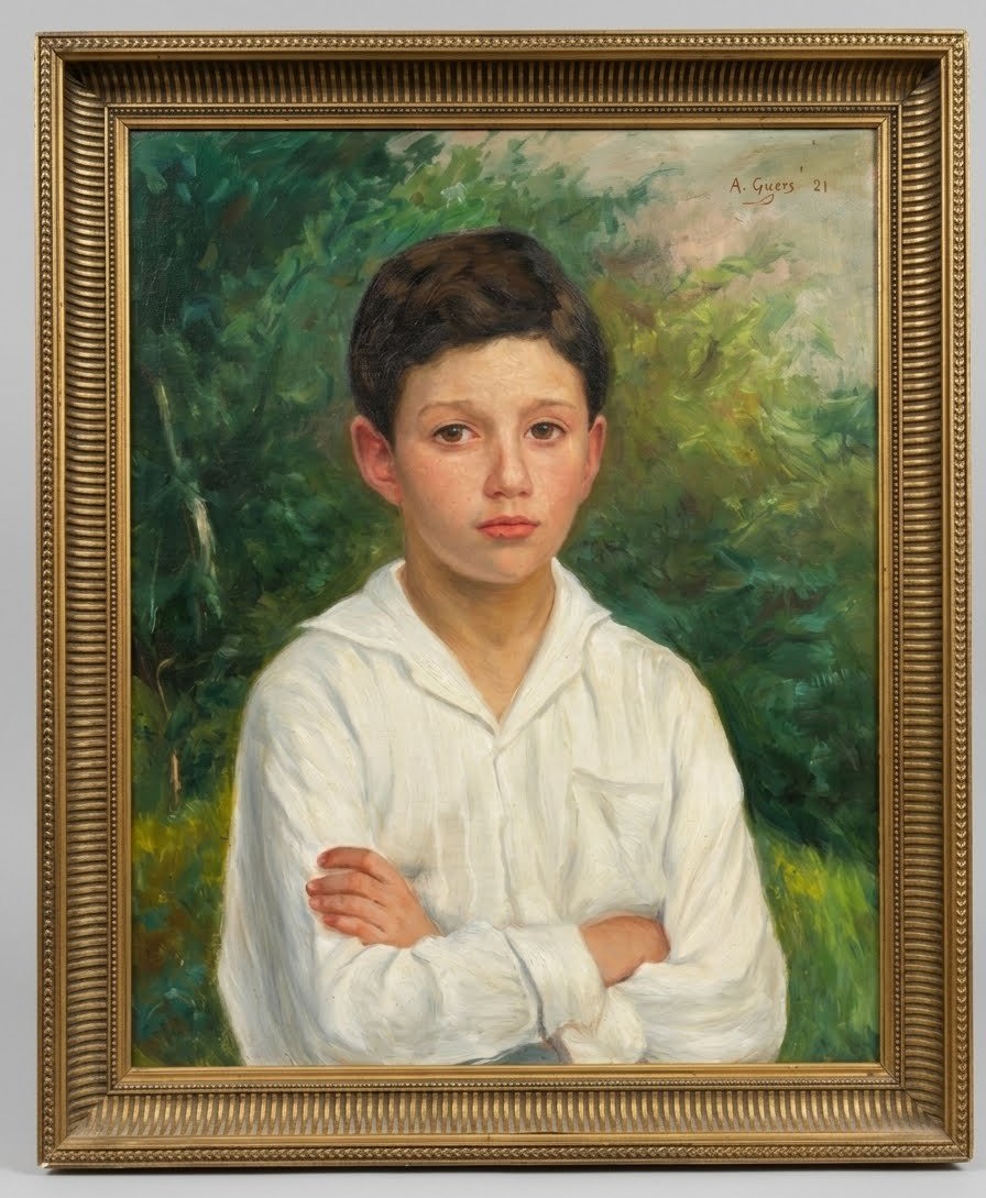 André Guers, “portrait Of Edmond,” La Bastide-pradines, Aveyron, Oil On Canvas, 20th Century 