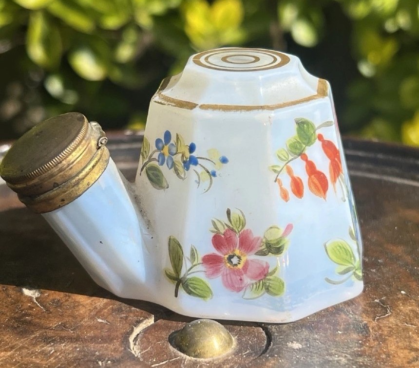 19th-century Enameled Siphon-style Glass Inkwell—writing Desk Accessory 