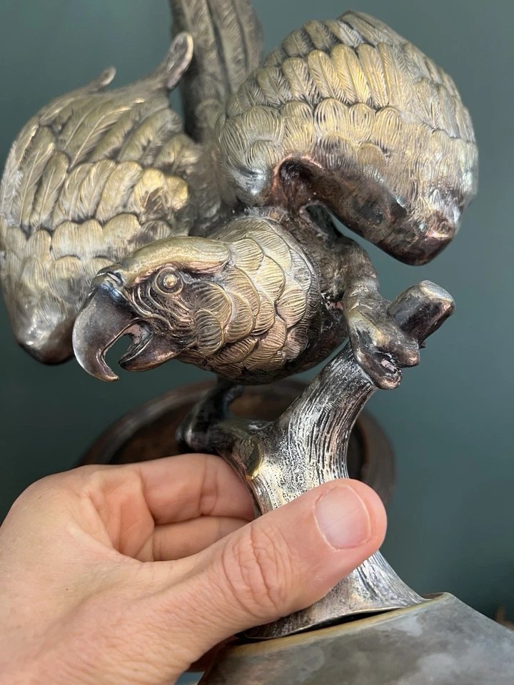 19th-century Silver-plated Bronze Parrot—decorative Figurine-photo-2