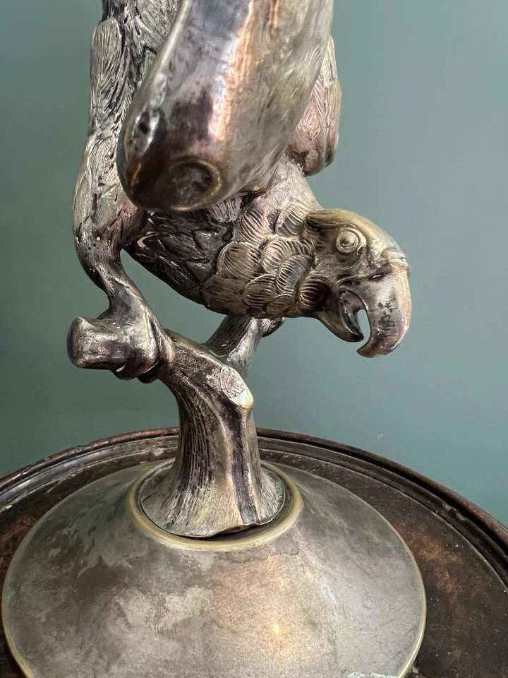 19th-century Silver-plated Bronze Parrot—decorative Figurine-photo-4