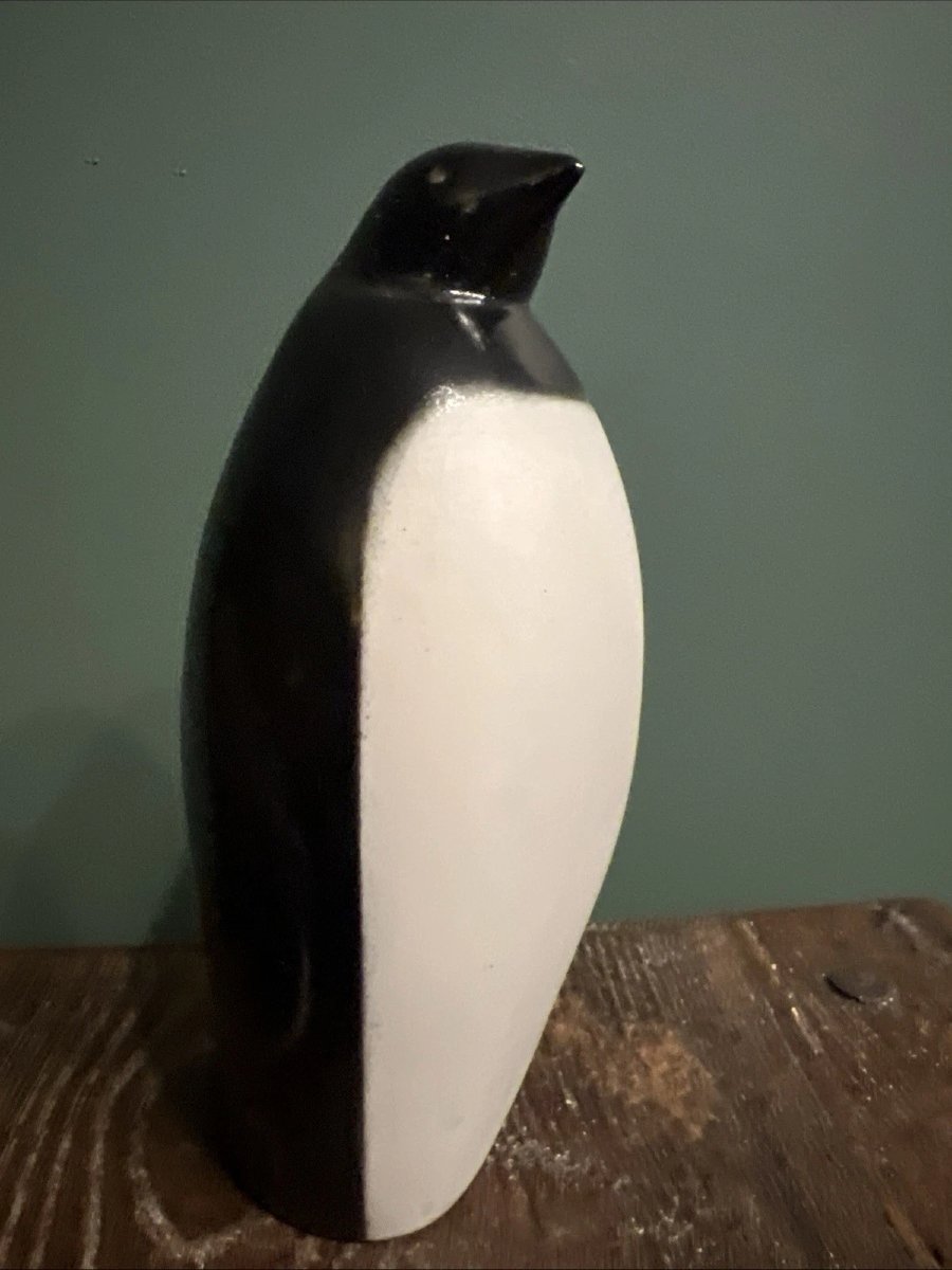Statuette de Pingouin Manchot Céramique XXe Art Déco Sculpture Animalière-photo-2
