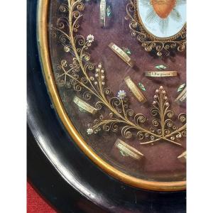 Paperolle Reliquaire Ovale XIXe Saints Sacré Coeur Verre Bombé Monastère Visitation Toulouse 