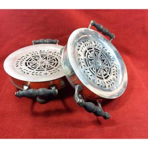 Paire De Chauffe Plats En Métal Argenté époque 1er Empire, Fin XVIIIe Début XIXe Siècle