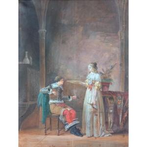 Jean-baptiste Mallet (1759-1835) Rencontre De Paolo Et Francesca Huile Troubadour Début XIXe