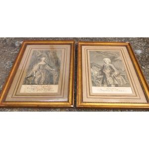 Pair Of 18th Century Engravings Louis Dauphin France Marie Josephe De Saxe Dauphine Syfang Sculpsit
