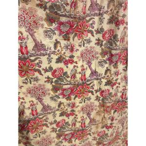 Double Pair Of Chateau Curtains, Cotton, Indian Toile De Jouy Style, Large Size, 19th Century 