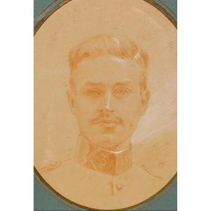 Portrait d'un Officier 3e Régiment vers 1900 Signature à Déchiffrer Sanguine et Pierre Blanche