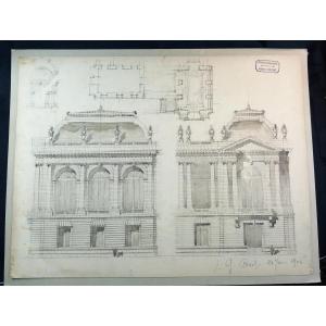 Léon Chifflot Etude Architecturale Pavillon Palais Monument 1906 Encre et Lavis sur Papier 
