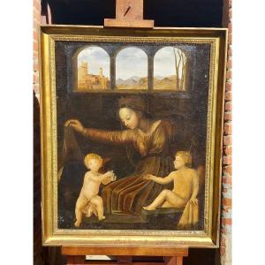 École Italienne d'après Raphaël "La Vierge au diadème" Huile sur Toile XVIIe Siècle