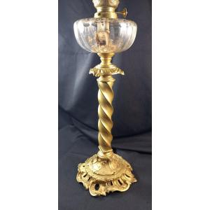 Pied de Lampe à Pétrole Bronze Doré Rocaille Louis XV Matador Messenger's Patent XIXe Siècle 