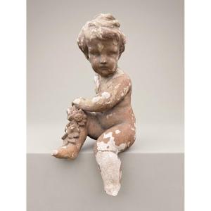 Angel Or Putto Putti In Patinated Plaster, 18th Century Sculpture