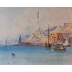 Lantern Of Genoa, Watercolor On Paper, 1848, Italy, Lighthouse, Liguria 