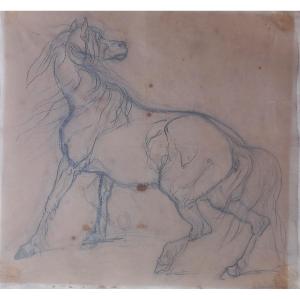 François Hippolyte Lalaisse (1812-1884) Pencil Drawing Rearing Horse 