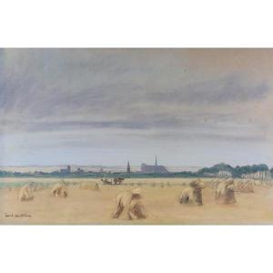 Terrel Des Chenes Pencil Drawing Landscape Of Harvests In Amiens (somme)
