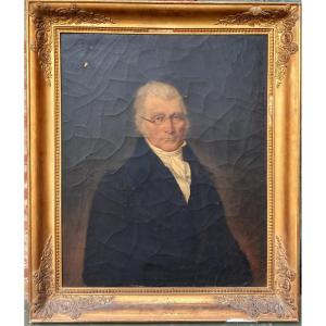 Portrait Of A Man With Glasses And A White Tie, Empire/restoration Period, 19th Century 