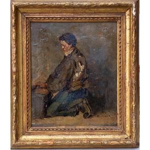 Alfred CASILE (1848-1909) Le Cireur de Chaussures. Huile sur Panneau 