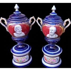 Pair Of Apothecary Watch Vases 19th Century Porcelain Valentine Toulouse