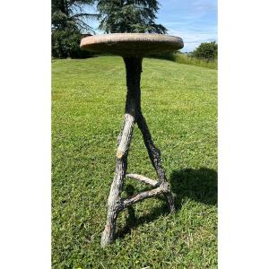 Mobilier de Jardin XIXe Guéridon Selette Métal et Ciment Tôleries de Grenoble Rocaille