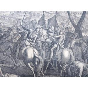 Bataille de la Montagne Blanche à Prague 1620 Tchéquie Grande Gravure XVIIe siècle
